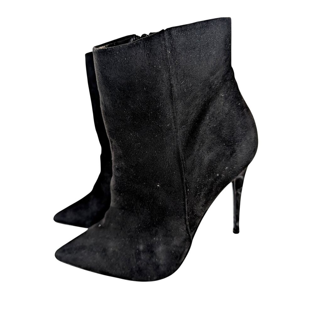 STEVE MADDEN! BLACK VEGAN LEATHER POINTY TOE, STILETTO HEEL ANKLE BOOTS! SZ 7M